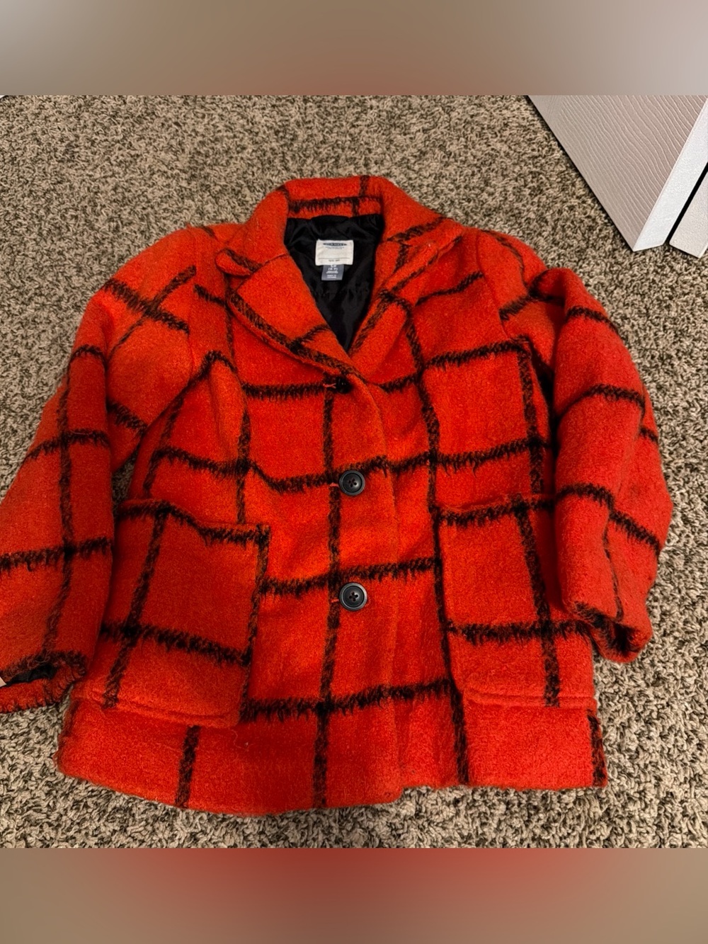 Old Navy Girl's Red & Black Plaid Wool & Polyester Button Down Jacket 6/7